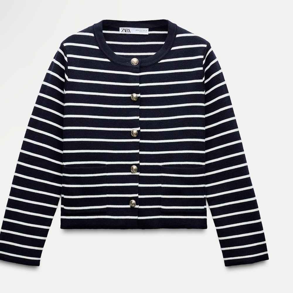Zara Navy and White Striped Pencil Skirt - Picture 2 of 4
